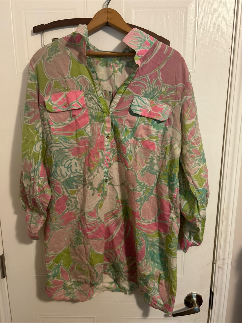 Lilly Pulitzer Pink & Green Floral Utility Tunic Jacket